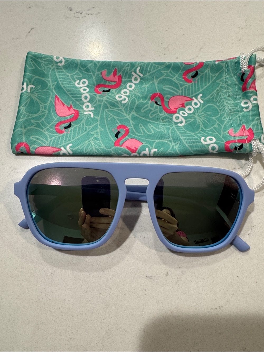 Goodr Light Lavender Sunglasses with bag